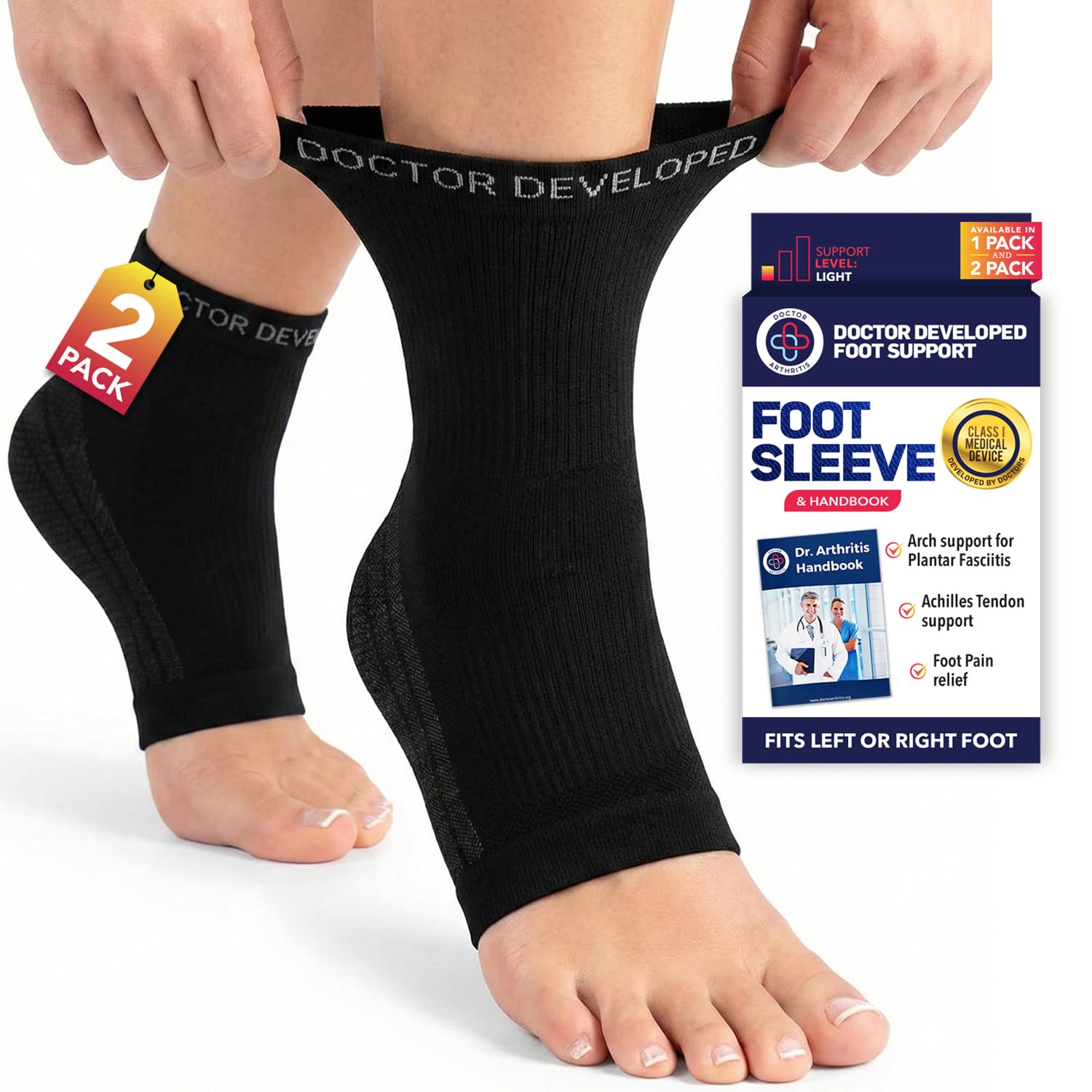 Doctor Developed Copper Ankle Support Socks & Doctor Written Handbook - Compression Ankle Supports for Weak Ankles - Ankle Support Brace for Men & Women - Tendonitis Ankle Support (Black, L)