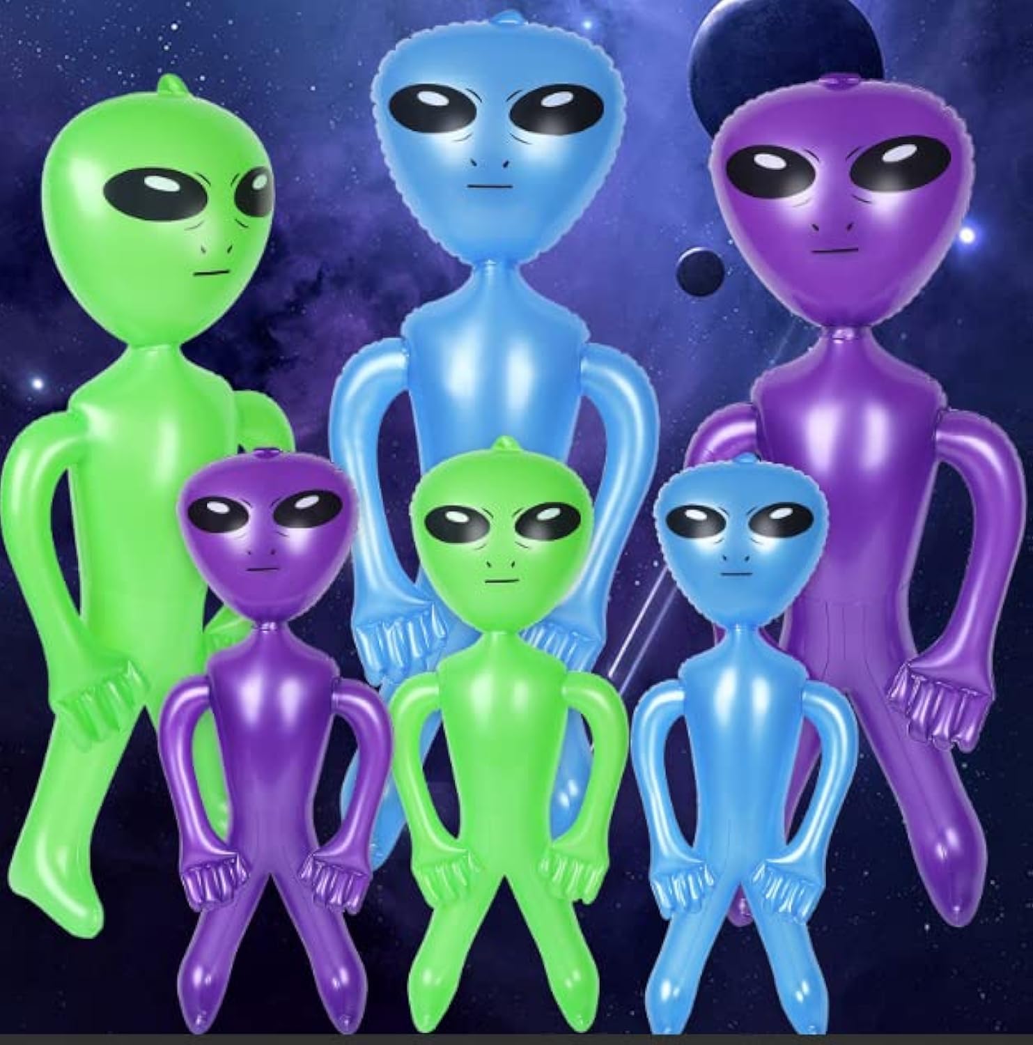 Photo 1 of Whaline 6Pcs 67 Inch Alien Inflatable Balloons Jumbo Giant Alien Balloons and 35 Inch PVC Alien Balloons 2 Size Blue Purple Green Blow Up Alien Decor for Halloween Birthday Alien Theme Party Supplies