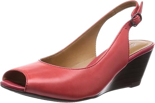 clarks red patent wedges