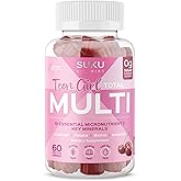SUKU Teen Girl Multivitamin Gummies – Vitamins A, B12, C, D3, E, Biotin & Zinc – Sugar-Free Vegetarian Supplement for Skin, Energy, Immune & Bone Health – Cherry Flavor – 60 Count