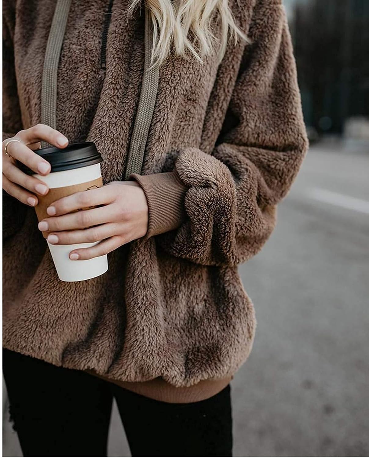 ReachMe Womens Oversized Sherpa Pullover Hoodie with Pockets Fuzzy Fleece Sweatshirt Fluffy Coat: Clothing