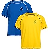Quad Seven Boys Swim Shirt - 2 Pack Quick Dry Sun Protection Short Sleeve Rash Guard for Boys Youth Kids Swimwear (2T-18)