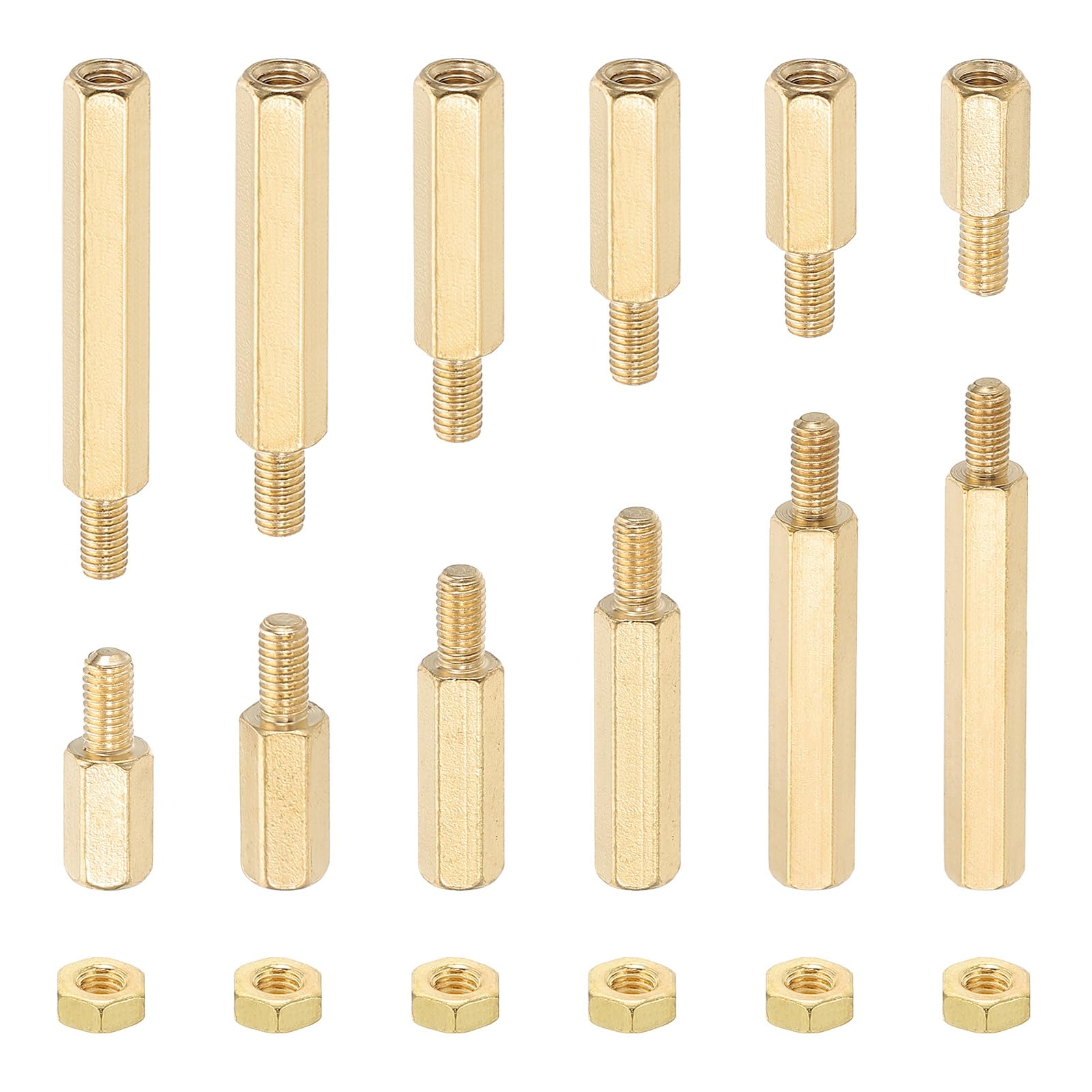 PATIKIL M3+6mm Standoff Screws, 120Pcs Male to Female Hex Brass PCB Standoff Spacer Screw Nut Assortment Kit for PCB Computer Circuit Board, Golden