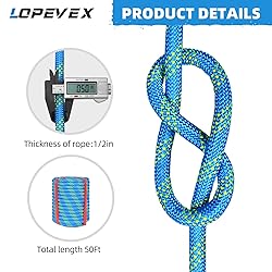 1/2 Inch Blue Climbing Rope - 50 Ft, 48 Strand Tree