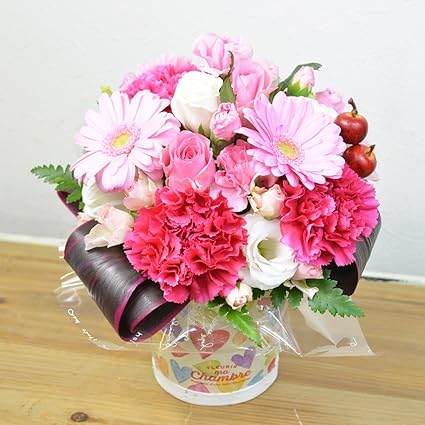 Amazon エルフルール 生花 ハート柄デザイン花器 ガーベラ カーネーションアレンジメント フラワーギフト 花 ギフト プレゼント 誕生日祝い 結婚祝い バレンタイン エルフルール フラワーアレンジメント