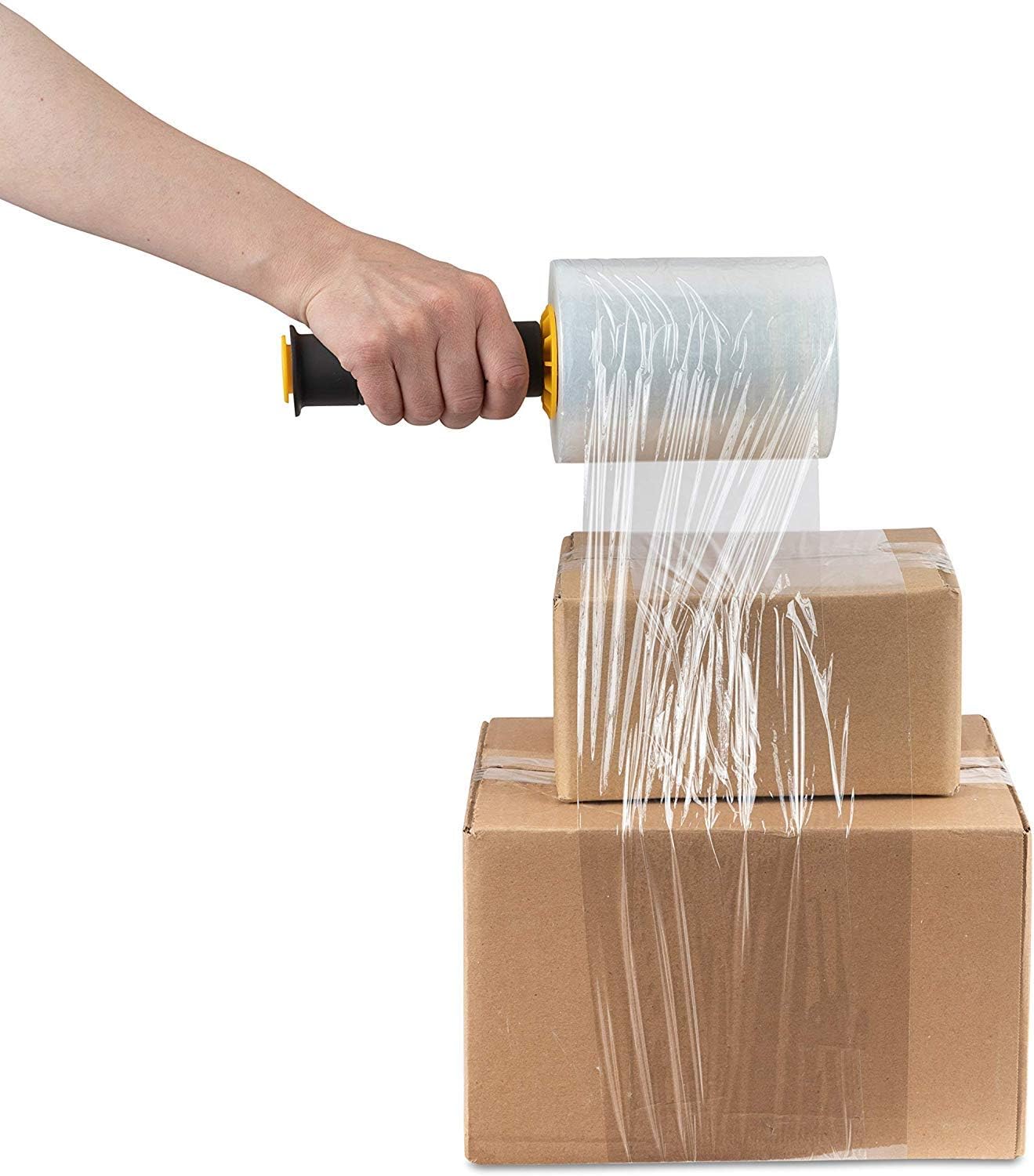 Mini Stretch Wrap Film with Handle (2 Pack) 5 Inch Plastic Stretch Film with Rotating Handles for Pallet Wrap - Stretch Wrap for Moving Supplies - 5 Inch x 1000 Feet, 80 Gauge : Office Products
