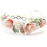 PoshMyra Peach Flower Crown for Girls Floral Headpieces Kids Headband Wedding Halo Hair Pieces Children Hair Wreath Photo Prop (peach-Child Size)