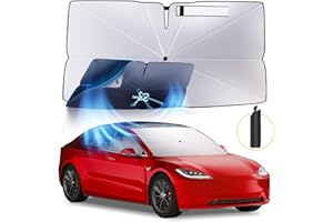 HIMUMOY Windshield Sun Shade Umbrella Compatible with Tesla Model 3 2016-2024 2025: Highland Front Car Window Shades - Foldable Model 3 Sunshades Block UV Keep Cool