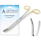 ARTMAN CarbideForce&trade; Wynman Crown Gripper Forceps &ndash; Tungsten Carbide Dental Crown Remover, Large Curved TC Forceps