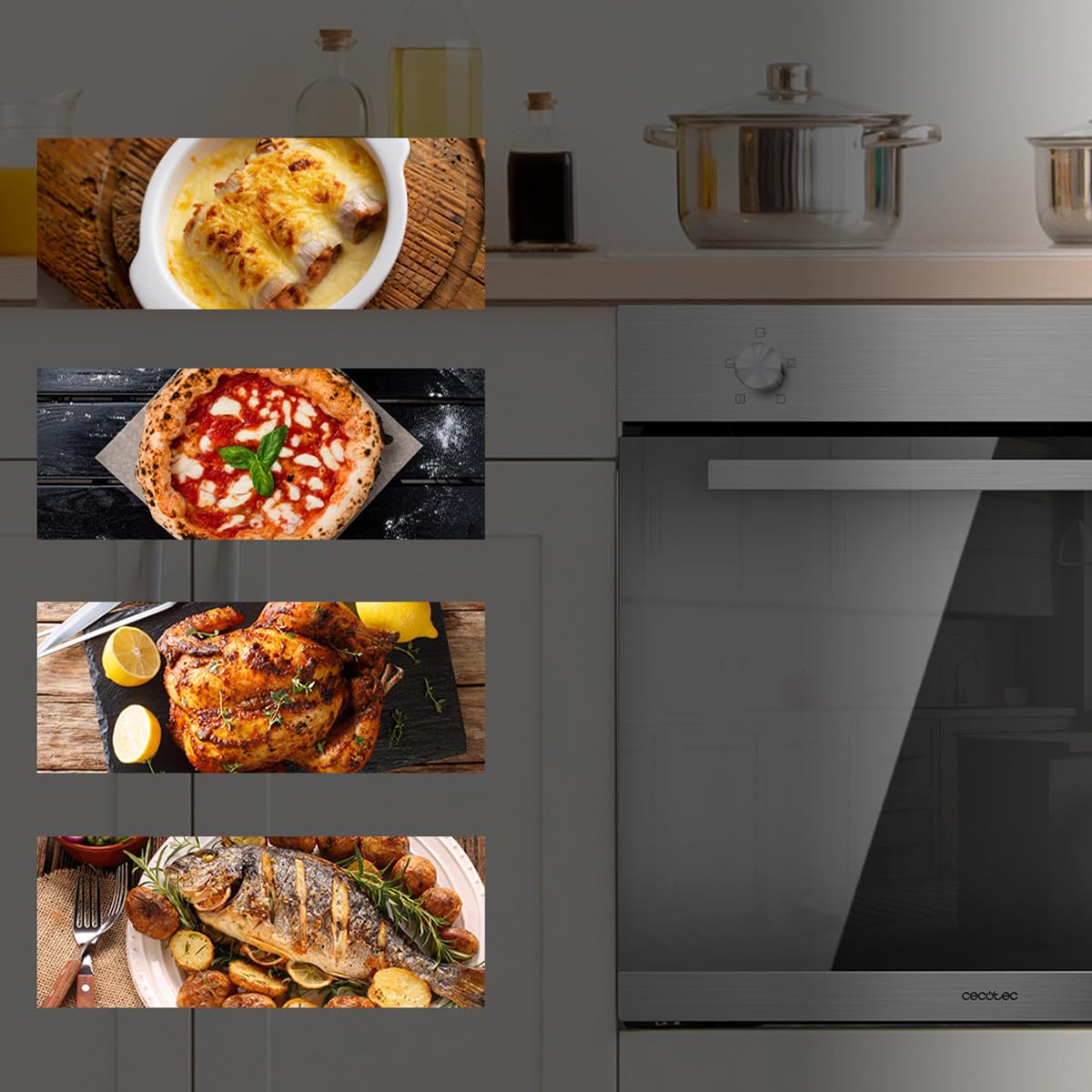 Cecotec Einbauofen Bolero Hexa C126000 Inox A. 2800 W, 77 L Kapazität, 4 Funktionen, Steam Assist, Steam EasyClean, Cooling Fan, Triple Glass, Energieeffizienzklasse A, Innenbeleuchtung 7
