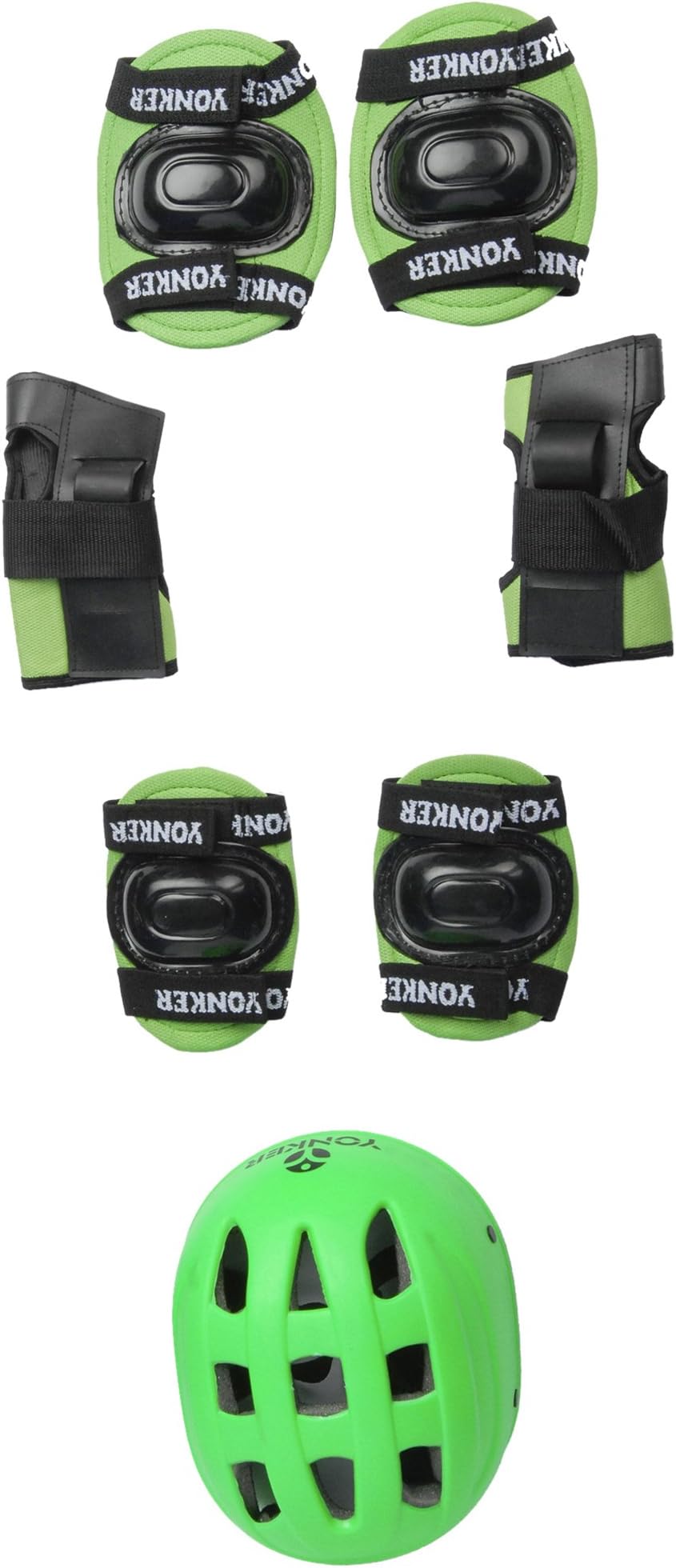 Ek Retail Shop Yonker 4 In 1 Skating Protective Kit (Knee Guard Elbow Guard Wrist Guard And Plastic Helmet) YS-1401 Green Color Senior Size
