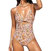 CUPSHE One Piece Swimsuit for Women Bathing Suits Twist Front Cutout Adjustable Straps Ruched Swimwear