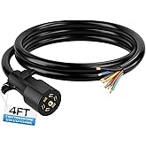 Deluwire 4 FT 7 Pin Trailer Plug, Heavy Duty Trailer Wiring Harness, 7 Way Trailer Cord with Double Prongs Connector for Trailers, RVs, Campers