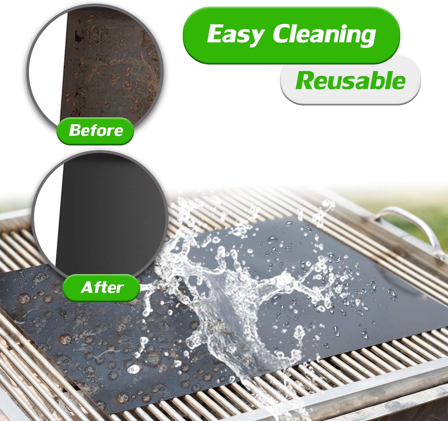 RENOOK Grill Mat Set of 6 - 100% Non-Stick BBQ Grill Mats, Heavy Duty, Reusable, and Easy to Clean - Works on Electric Grill Gas Charcoal BBQ  - 15.75 x 13-Inch, Black: Garden & Outdoor