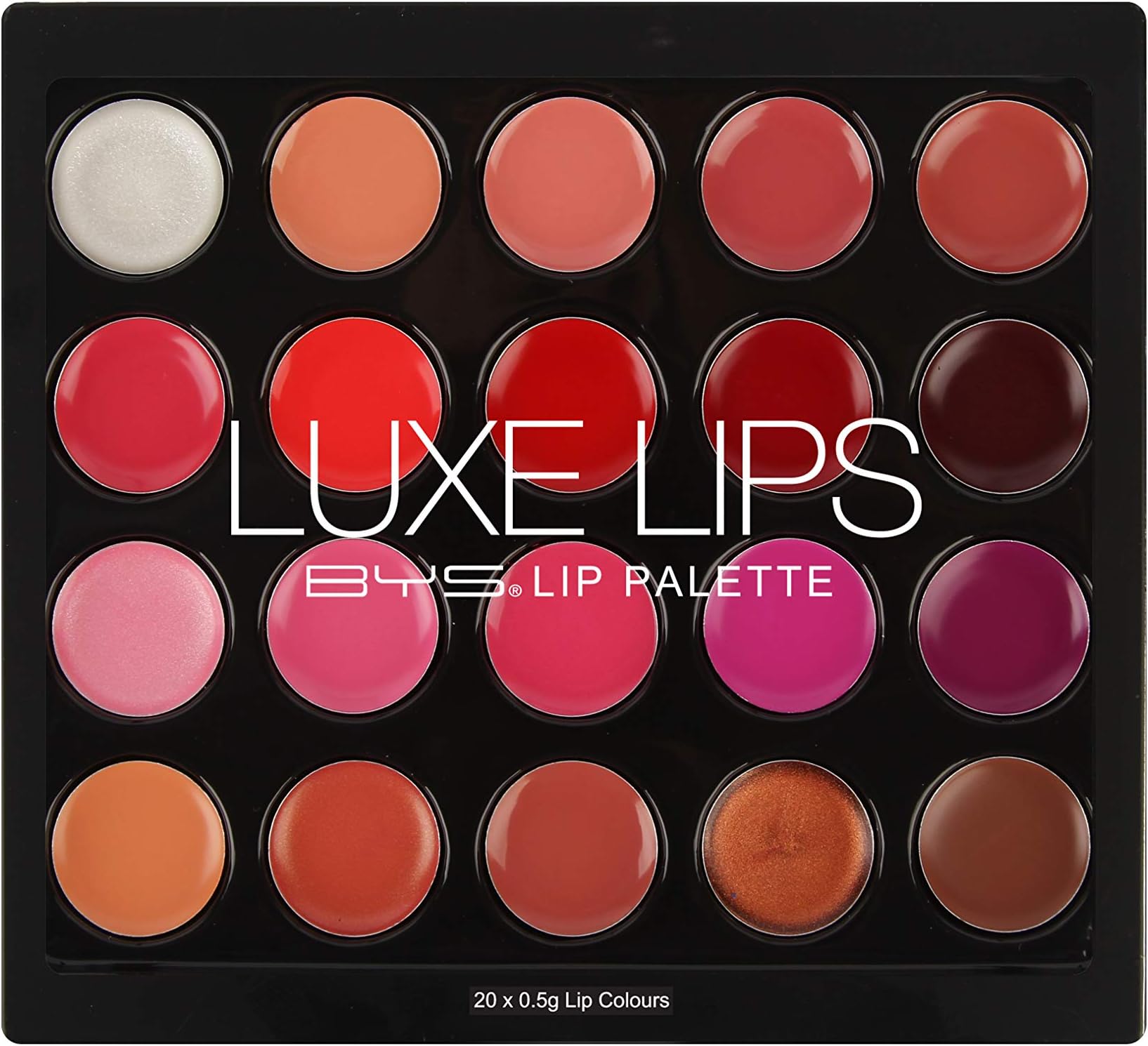 BYS Luxe Lip Palette 20 Lip Colors - wear alone or mix your own custom lip color Mica soft and smooth glides on smoothly offering a gorgeous true to colour finish lip makeup palette