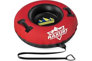 Raxurt Heavy Duty Snow Tube with Premium Canvas Cover for Adults, 48'' Inflatable Snow Sled Made by Thickened Bottom, Sledding Winter Outdoor Fun Toys for Boys Girls