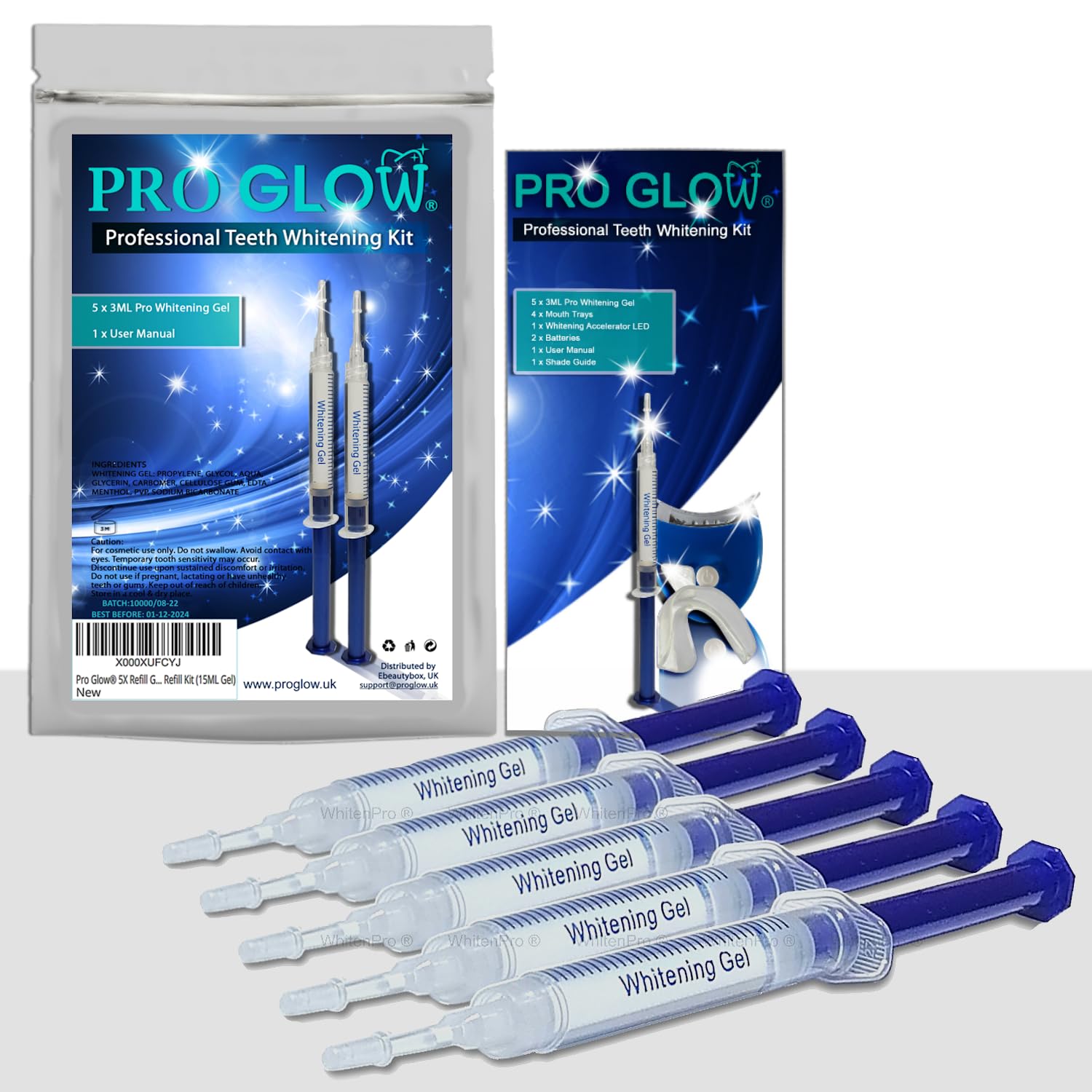 Pro Glow® 5X Gel Tubes – Teeth Whitening Refill Kit (15ml) | Professional Dental Strength | Enamel Safe Home Use