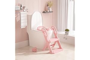 CHEERKID Toddler Potty Training Toilet Seat-Alongside Foldable Potty Train Chair Adapter, Potty Seats with Steps Ladder for Toddlers Kids, Boys, Girls, Child, Baby, and Must-Haves Portable Step Stool Supplies