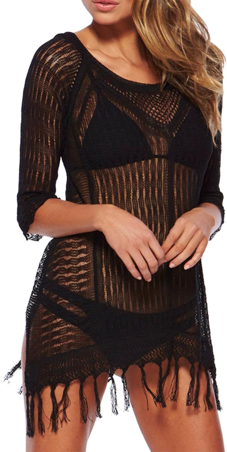 Beach Dress Women's Crochet Bikini Cover Up Hollow Out Beachwear Swimsuit Bathing Suit Oversized Summer Coverups