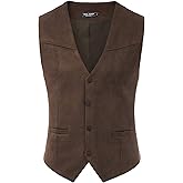PJ PAUL JONES Mens Faux Suede Leathr Suit Vest Western Cowboy Dress Vests with Pockets