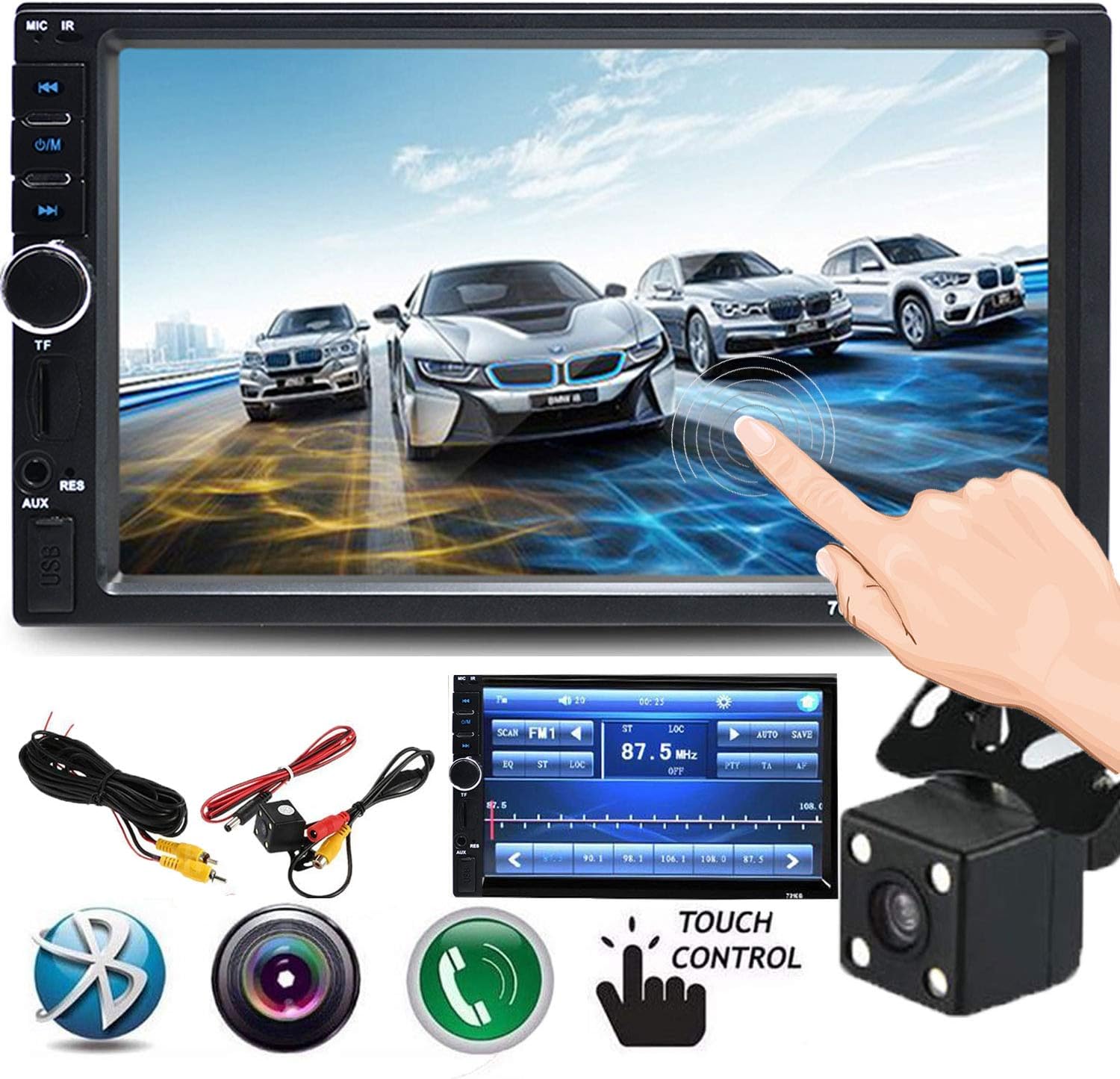 Cavogin Double Din Car Stereo, 7-Inch Touch Screen Car Radio MP3/MP5/FM Player Supports Bluetooth/USB/TF with Remote Control