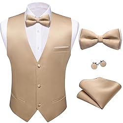 Barry.Wang Mens Champagne Suit Vest Bow Tie Set
