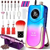 Moskany Professional Electric Nail Drill Kit 35000RPM with 14PCS Bits Purple Blue Portable Rechargeable Cordless File Machine for Acrylic Gel Powder Nails and Manicure Pedicure Toenail Tool Salon Set