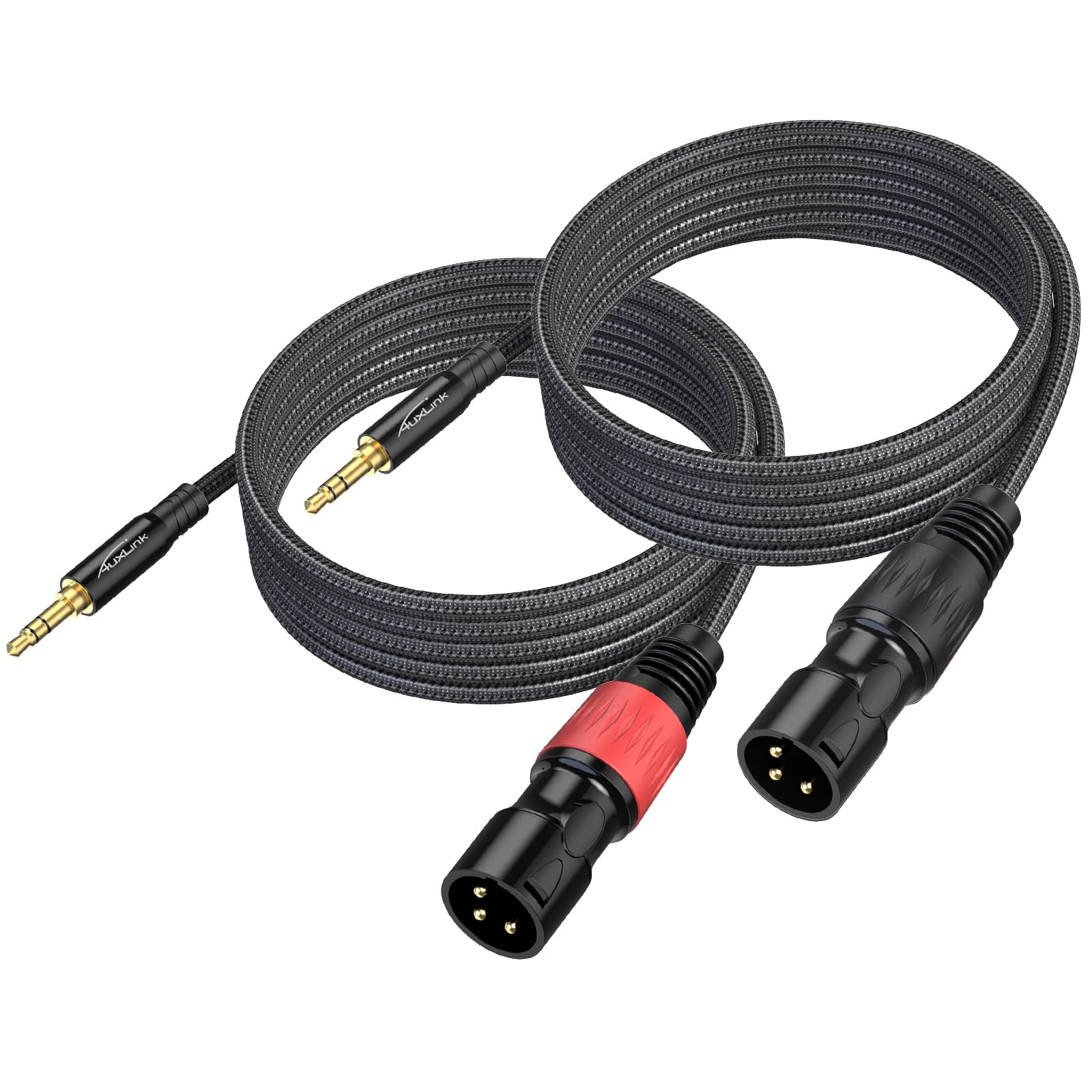 XLR to 3.5mm Cable 6ft 2Pack, Balanced 1/8inch TRS to XLR Cable Gold-Plated 3-Pins Nylon Braided for Cell Phone, Laptop, Speaker, Mixer