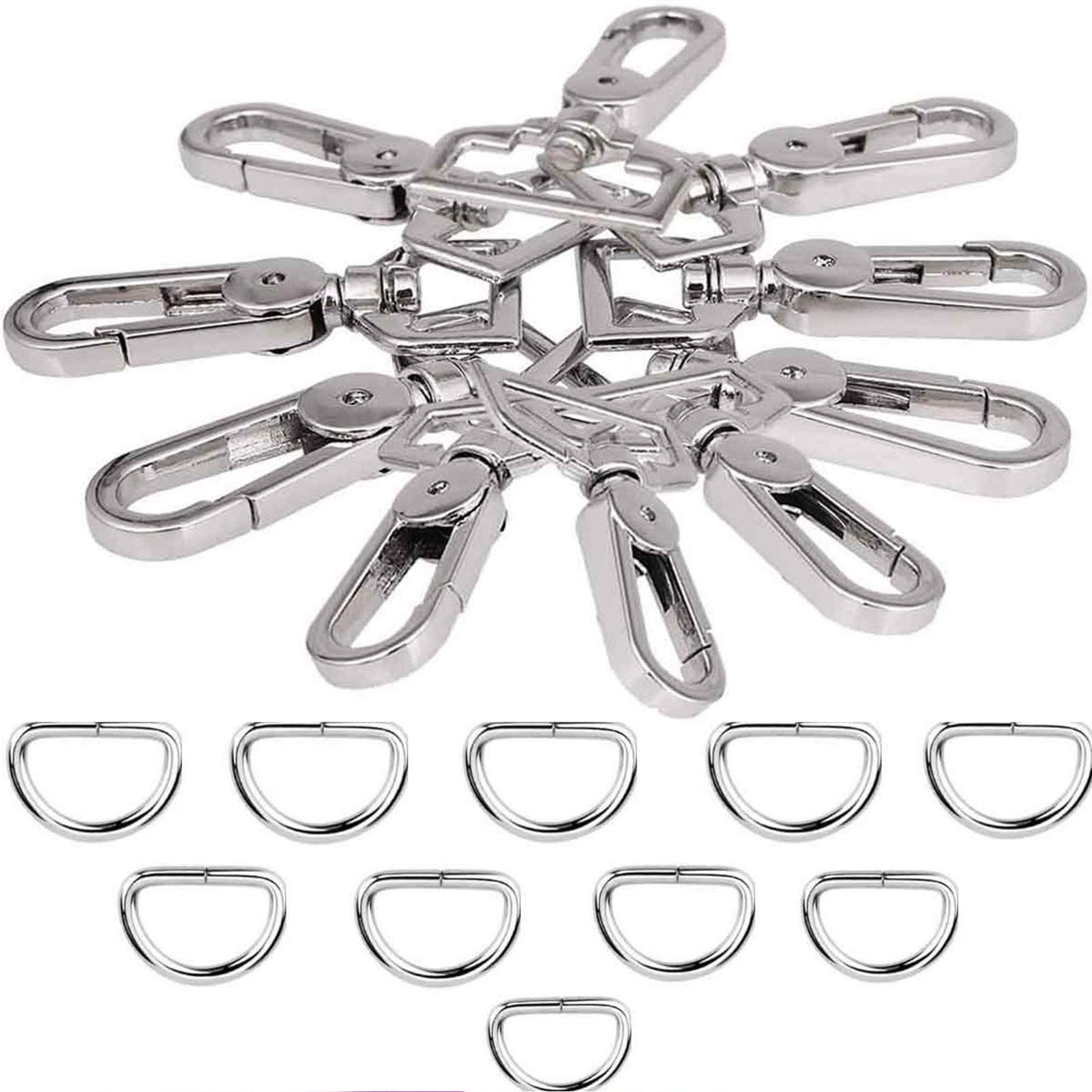 JAKAGO 20pcs 1” D-Rings and Metal Swivel Trigger Snap Hooks Clips Buckles Clasp for DIY Hardware Handbag Purse Bags Luggage Keyrings
