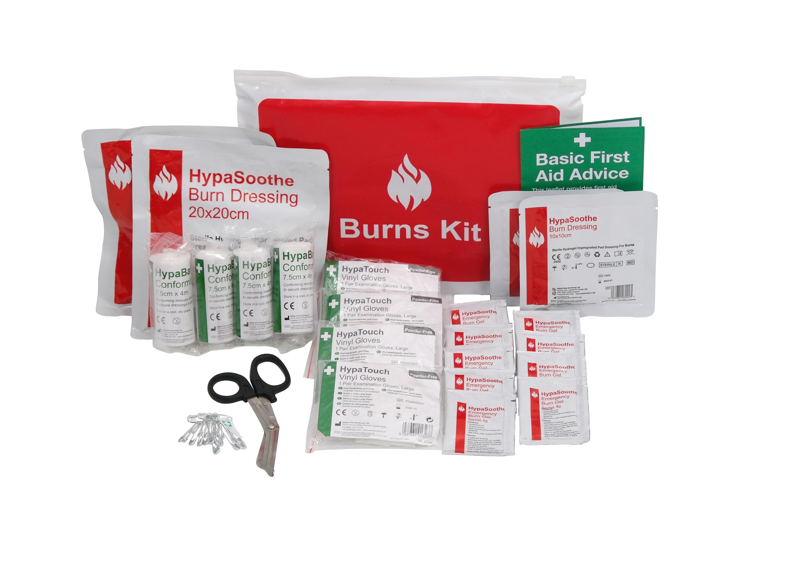 Safety First Aid Group Group HypaSoothe Burns First Aid Kit in Vinyl Wallet, Large - Fully Stocked