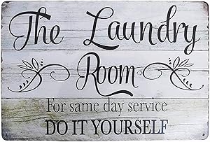 PXIYOU The Laundry Room for Same Day Serveice Vintage Distressed Look Metal Sign Home Bathroom Wash Room Signs Country Home Decor 8X12Inch