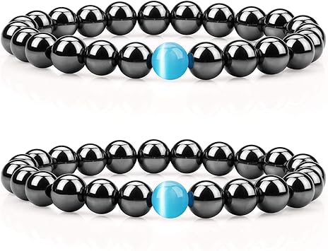 Jeracol 2 Pack Magnetisches Therapie Armband Hamatit Armband Einstellbar Fur Ruhigen Stress Und Angst Fur Manner Frauen Mit Schmuckbeutel Blau Amazon De Drogerie Korperpflege