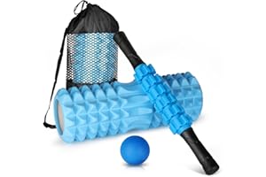 4 in 1 Foam Roller Set, Massage Roller for Back and Legs with Massage Ball and Muscle Roller Stick for Deep Tissue Massage, Y