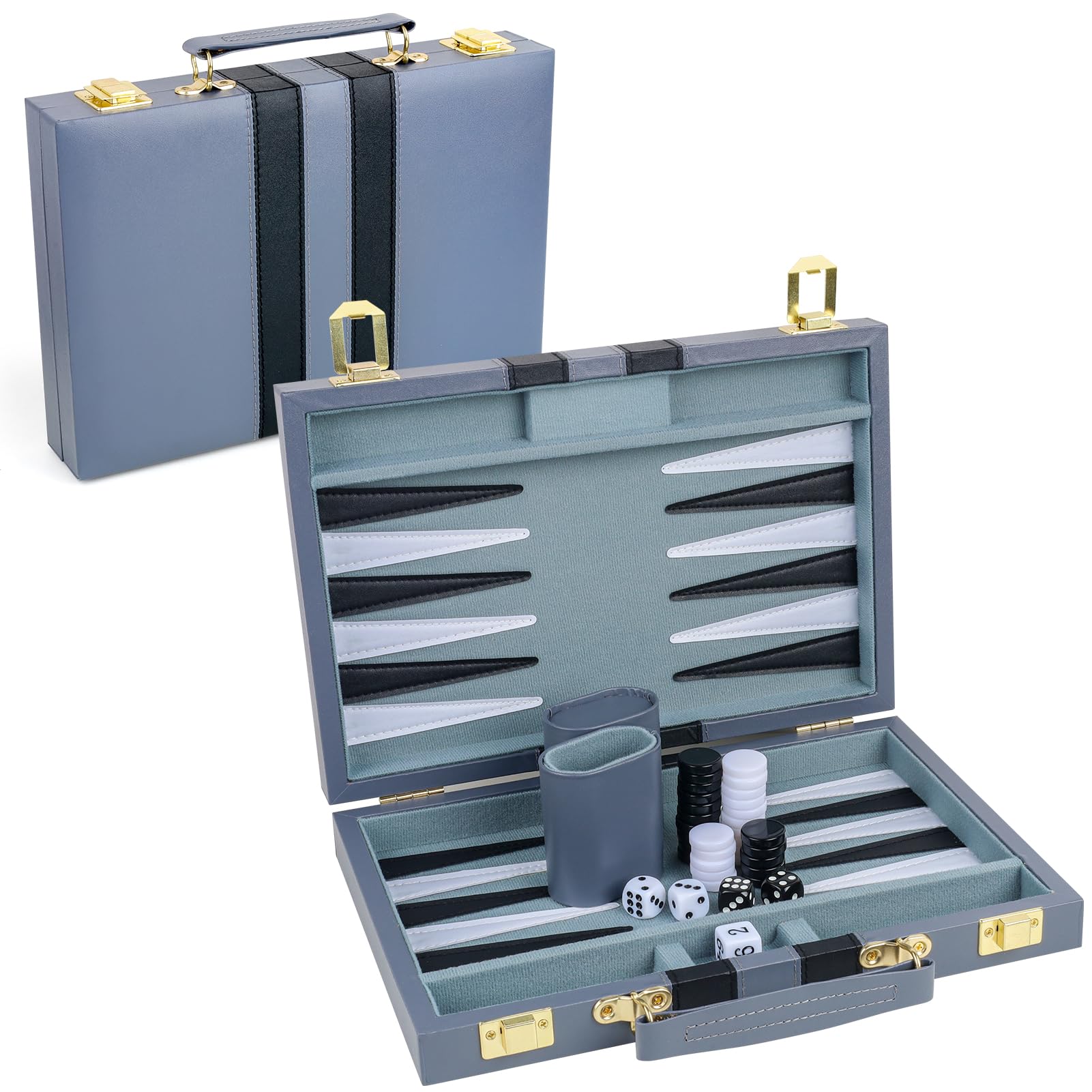 TOPTAN Backgammon Set 2 players Classic Backgammon Sets for Board Game with Premium Leather Case Portable and Travel Backgammon Set (Grey, 11inch)