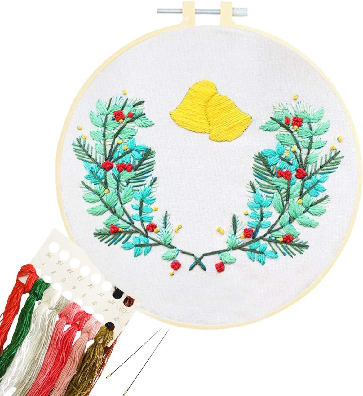 Artilife Embroidery Starters Kit Christmas Cross Stitch Kit for Beginners Adults Stamped Embroidery Kit with Pattern Hoops Thread Floss Needlepoint