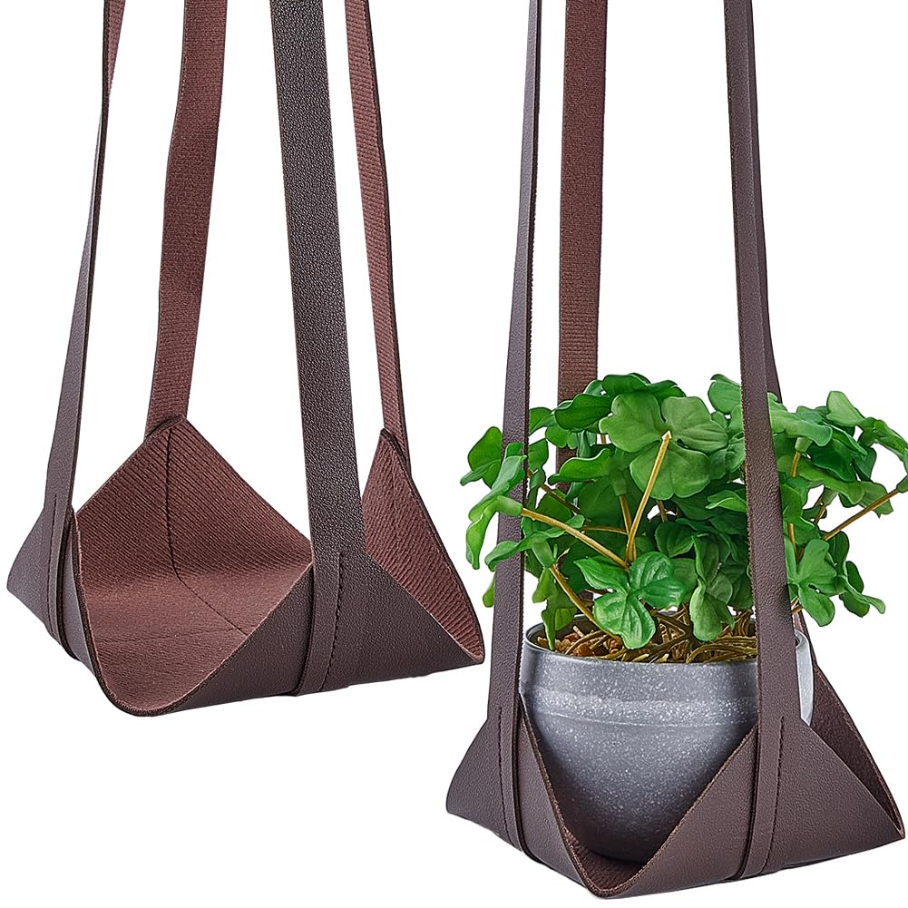CREATCABIN 2 Pcs Plant Hangers PU Leather Plants Hanging Decor Indoor Outdoor Modern Minimalist Home Decoration for Plants Lovers Leather Rope for Flower Shop Store Dinning Room Wedding 31.49 Inch
