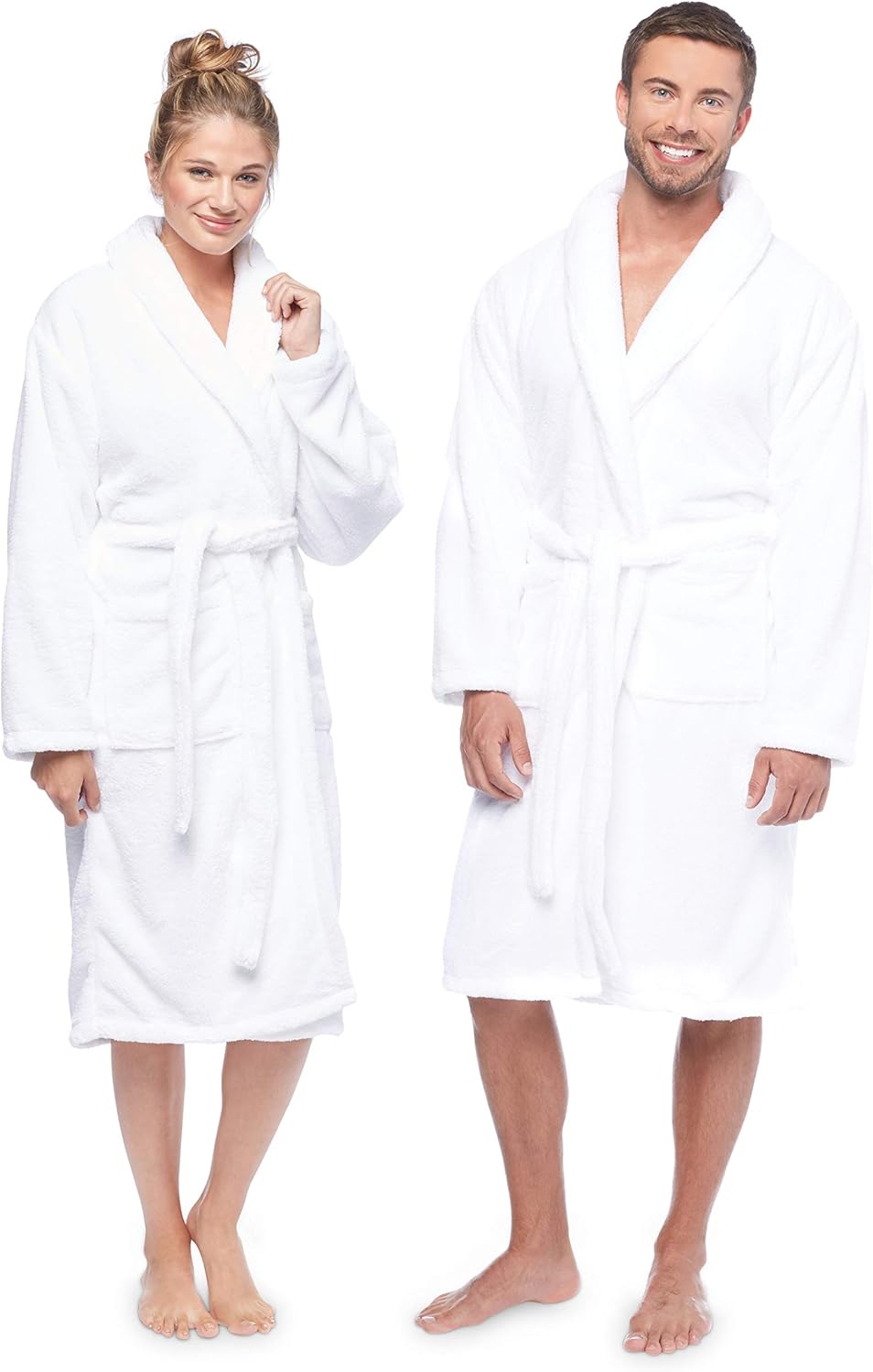Terry Bathrobes Towel Unisex-Bathrobes for Men-Bathrobes for Women-Lightweight Bathrobe Side Pockets-White Bathrobes Unisex Hotel Quality-Luxury Bathrobe -Absorbent Soft Cotton Loop Bathrobe: Home & Kitchen