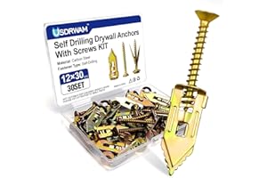 USDRWAM 60 PCS Self Drilling Drywall Anchors with Screws Kit, 0.47×1.18 Inch Metal Wall Anchors for Drywall Hanging, No Drill Needed