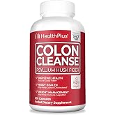 Health Plus Colon Cleanse Daily Psyllium Husk Fiber, 200ct, 33 Servings | All-natural daily fiber capsules that may reduce bloating and promote overall digestive wellness