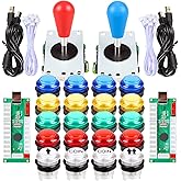 Fosiya LED Arcade Joystick Buttons Kit Ellipse Oval Style 8 Ways Joystick + 20 x LED Arcade Buttons for 2 Player Video Games Standard Controllers All Windows PC MAME Raspberry Pi (Mix Colors Kits)