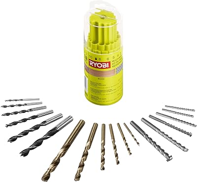 Ryobi RAK18DMIX Mixed Drill Bit Set 18 Piece HSS Masonry Brad Point