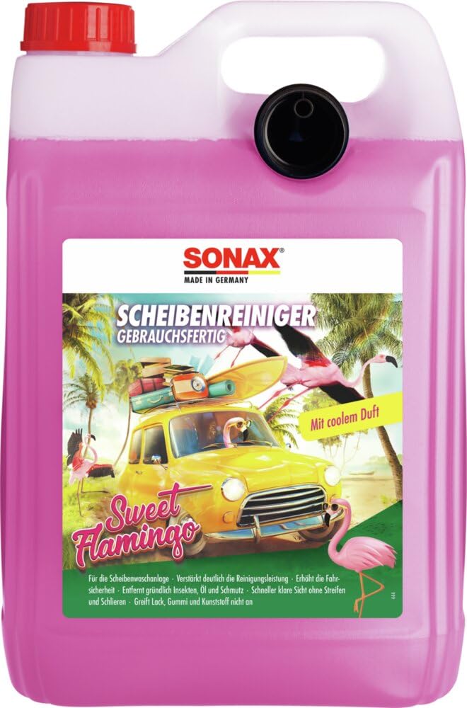 SONAX ScheibenReiniger gebrauchsfertig Sweet Flamingo (5 Liter) verstärkt die Reinigungsleistung und erhöht die Fahrsicherheit | Art-Nr. 03945000