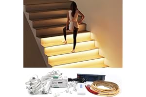 MALIIGAZA Intelligent Motion Sensor LED Stair Light Kit with Main Wire& Daylight Sensor, Step by Step Control 47.2 Inches Cuttable LED Strip Lights Indoor with Remote (20 Stairs,3000K)