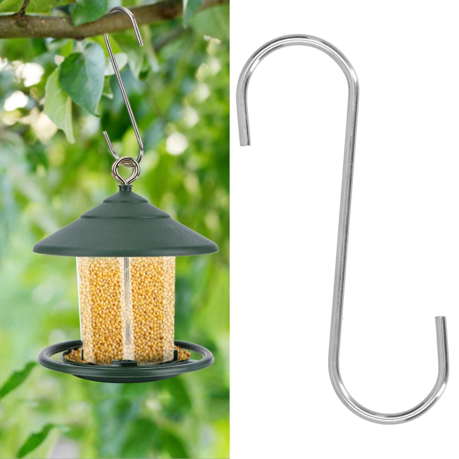 Bird Feeder Hook, S-Shape Hook Stainless Steel Hooks Garden Hook Tree Branch Hook for Hanging Bird Feeders, Bird House, Plants, Baskets