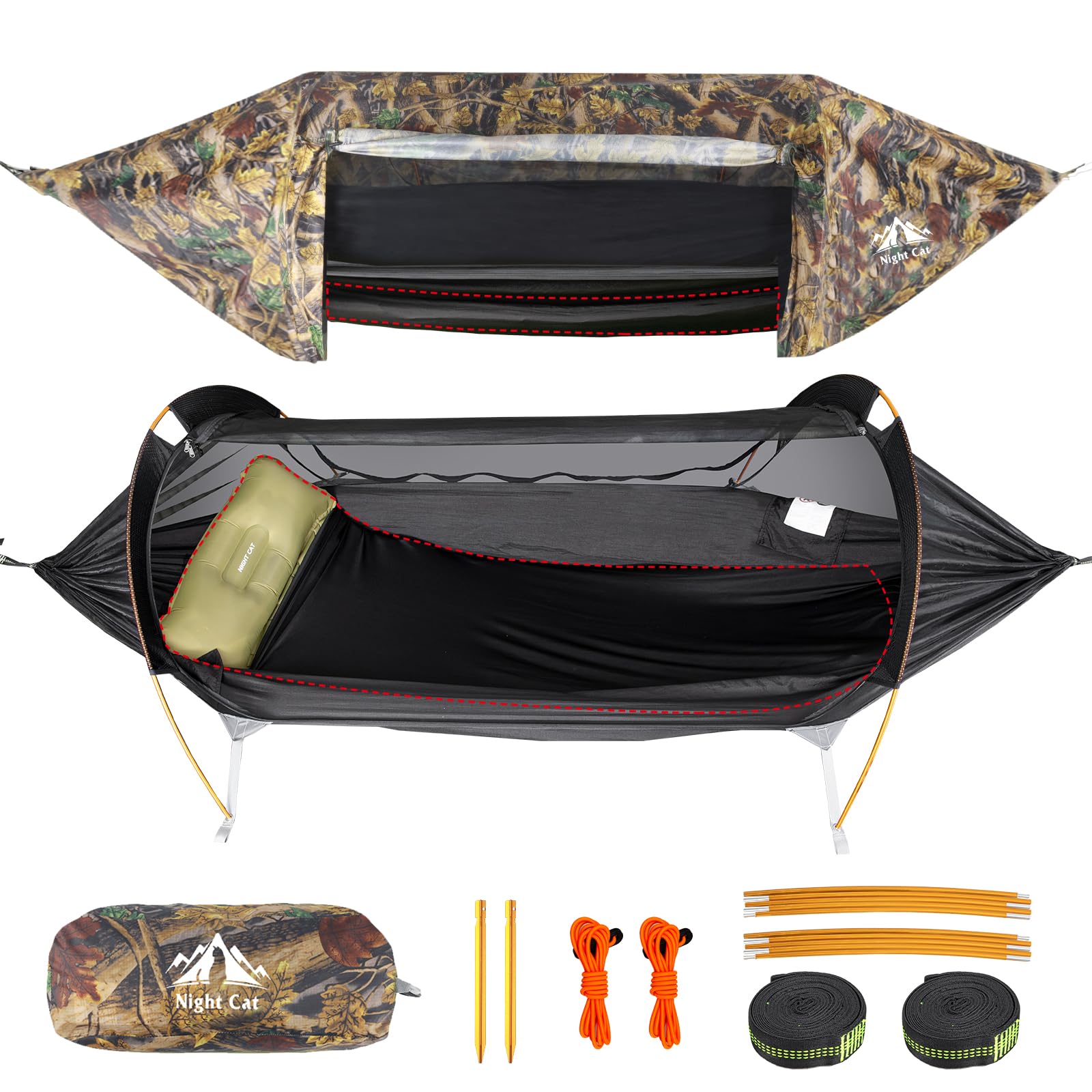 Night Cat Hammock Tent with Mosquito Net Waterproof Rainfly for 1 Person Hiking Camping in Garden Backyard Wild