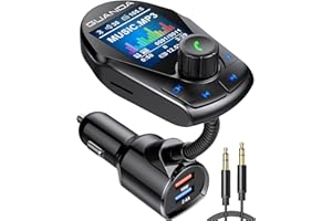 GUANDA TECHNOLOGIES CO., LTD. Bluetooth FM Transmitter (Upgraded Version) in-Car Wireless Radio Adapter Kit W 1.8" Color Display Hands-Free Call Fast Charging 18W and Smart 2.4A Dual USB Ports, TF Card MP3 Player