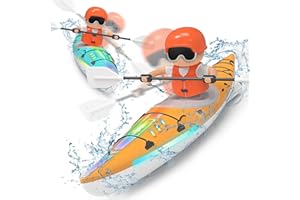 JOI MEW RC Kayak Boat W/Colorful LED Light for Kids, Innovative Realistic Paddling Design,2.4 Ghz Remote Control Boat Toy, Never Capsize for Lake, Pool,Bathtub, Gift for Boys Girls Orange (1PCS)