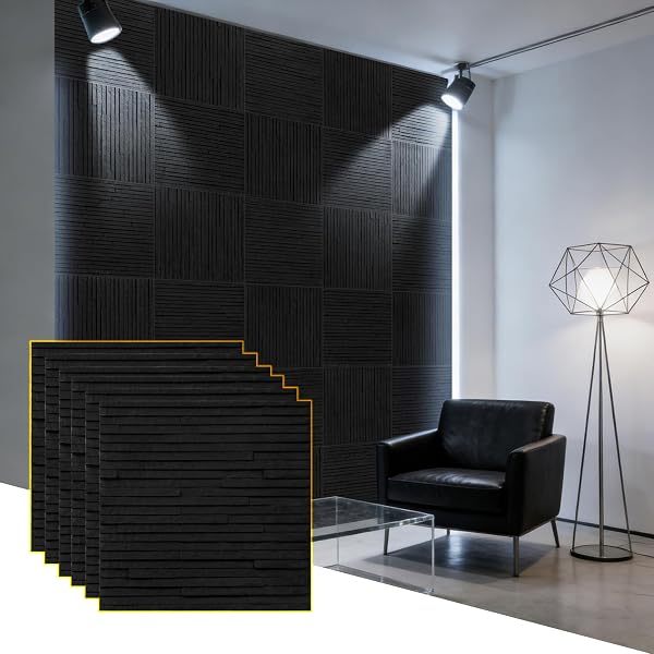 ZOETEOZ 6 PCS 3D BLACK FAUX STONE WALL...