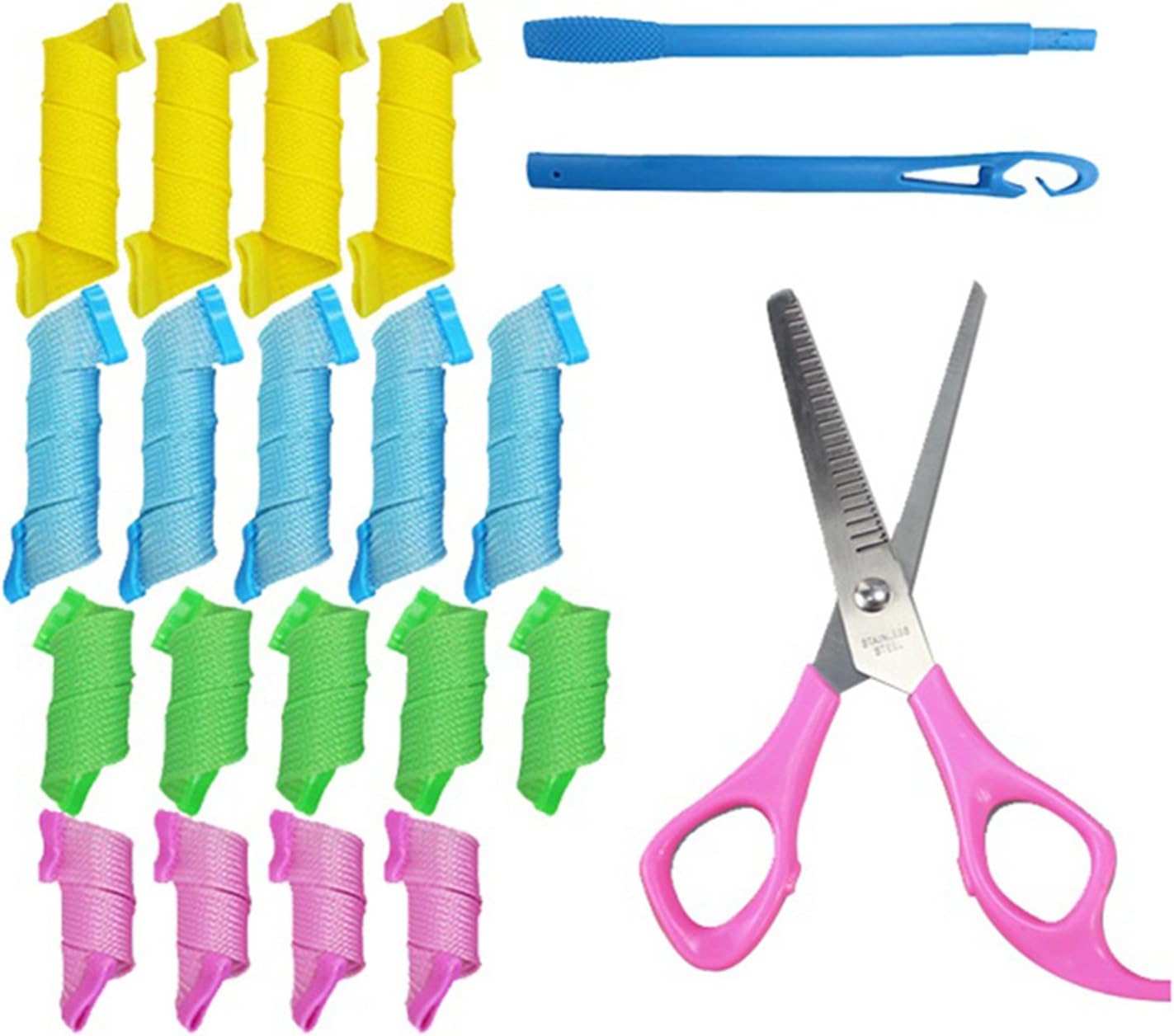 Spiral Curl Rollers - new style spiral curling irons professional - spiral curling deluxe styling tools with 4 different colors - Magic Hair Spiral Rollers Curlers Styling & 18pcs