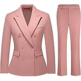 KUDMOL Women's Suit 2 Piece Pants Set Business Pinstriped Double Breasted Office Slim Fit Blazer Outfits for Women
